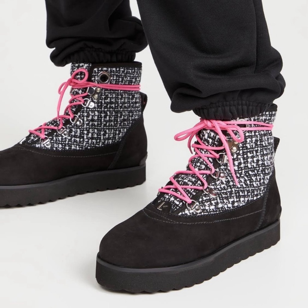 Nwob Larroude Vaile Tweed Black White Boots, Sz 9